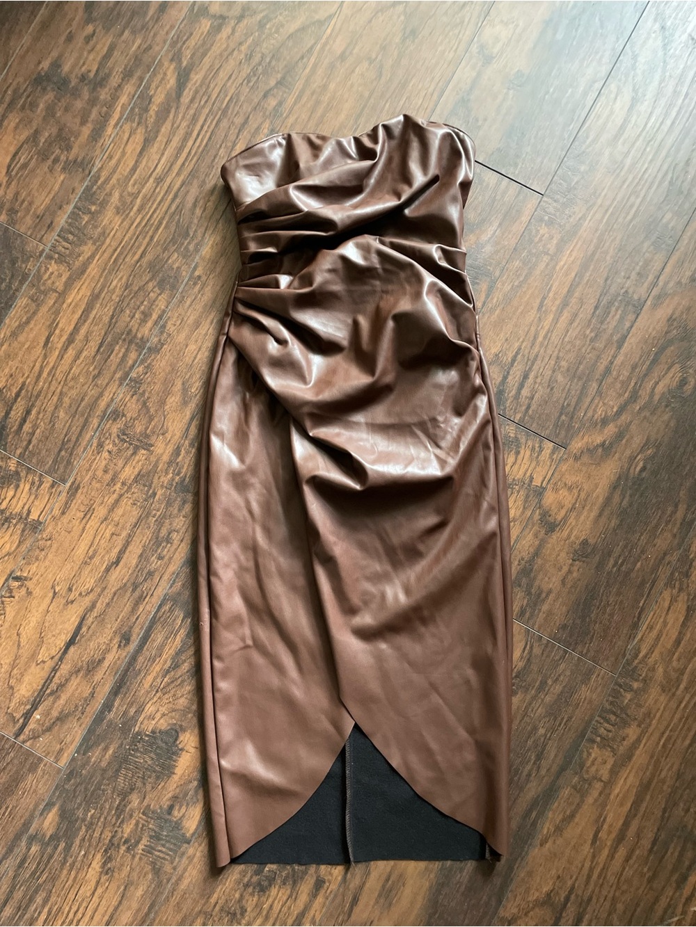 DO+BE Chocolate Brown Strapless Ruched Midi Dress